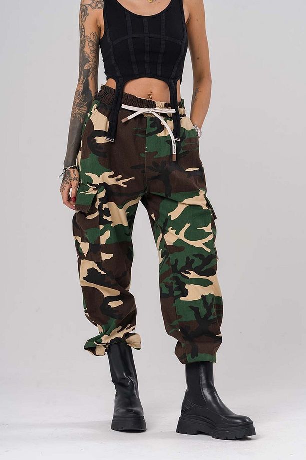 Hunter Kargo Cep ve Paça Ayarlı Kamuflaj Gabardin Pantolon - 5