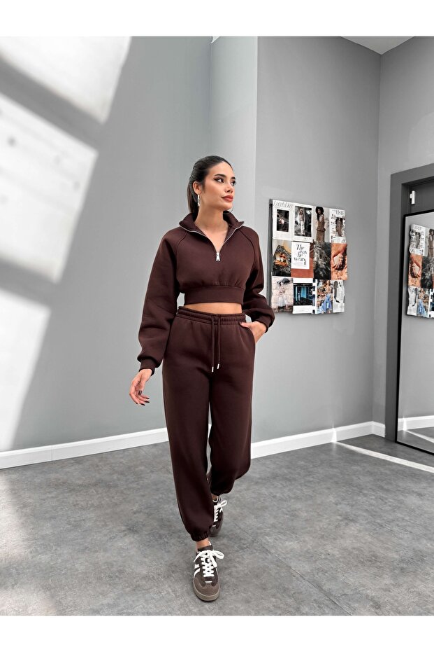 Zippered Crop Tracksuit Set
