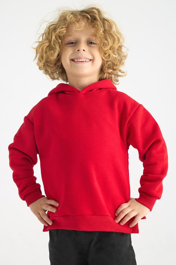 Hooded Long Sleeve Red Color Girl's Sweatshirt