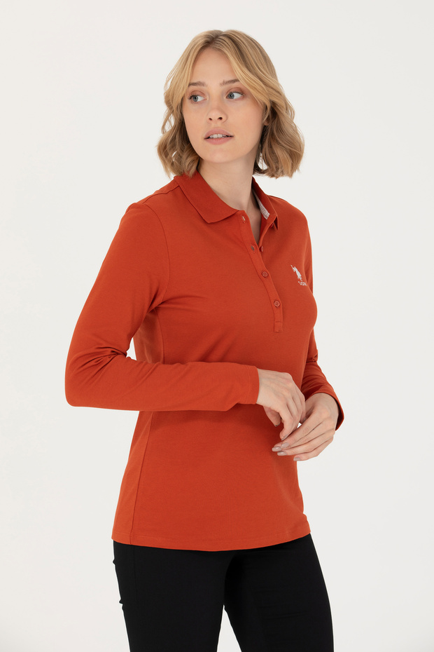 Brick Colored Women's Polo Collar Sweatshirt - 50276999 -Vr031