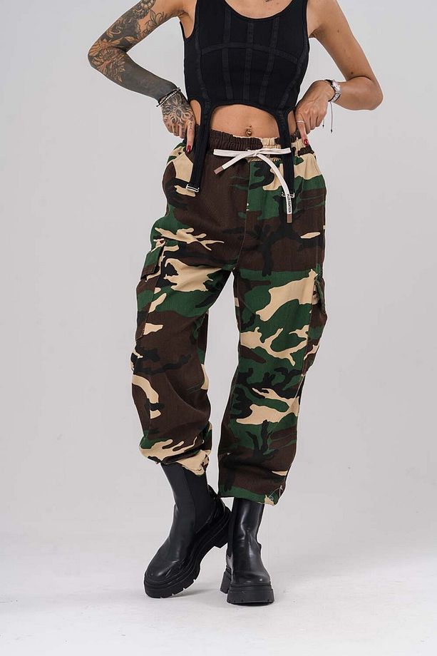 Hunter Kargo Cep ve Paça Ayarlı Kamuflaj Gabardin Pantolon - 4