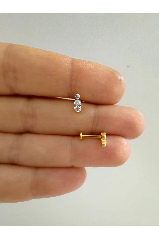 1 adet G23 TİTANİUM ( titanyum) zirkon taşlı tragus kıkırdak  conch flat  helix lobe uyumlu piercing - 1