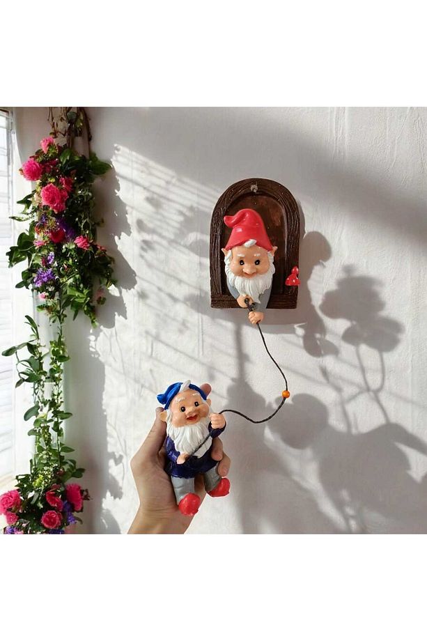 Tırmanan Şans Cüceleri Bahçe Balkon Duvar Süsü El Yapımı Biblo - 4