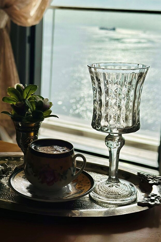 Kadeh, 6'lı, Ayaklı Cam Bardak, Kahve Yanı Su Bardağı, 140 ml - 6