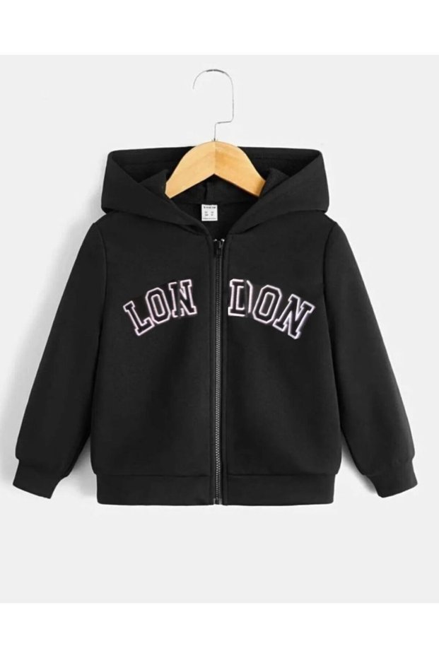 London Cotton Kids Zippered Cardigan - Black Printed Girl's Boy's Winter Hoodie