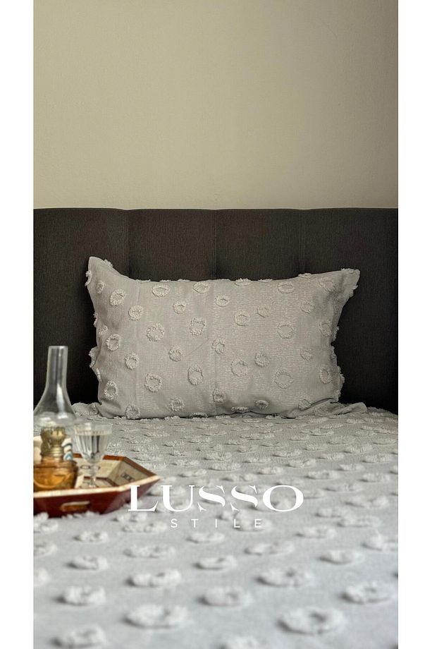 Ponpon Tek Kişilik Yatak Örtüsü Gümüş Gri 180x250 Tek Yastık Single - 3