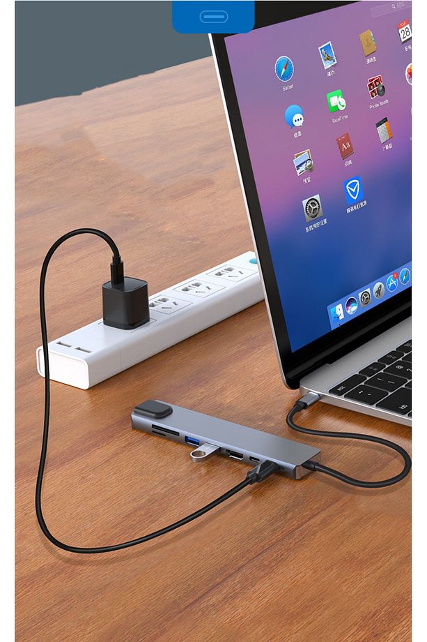 8 Port Type C Hub, 100W PD Şarj, 4K HDMI, USB 3.0, Ethernet, MicroSD/SD Kart Okuyucu, MacBook Uyumlu - 5