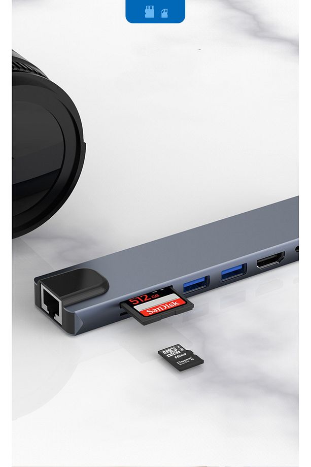 8 Port Type C Hub, 100W PD Şarj, 4K HDMI, USB 3.0, Ethernet, MicroSD/SD Kart Okuyucu, MacBook Uyumlu - 6