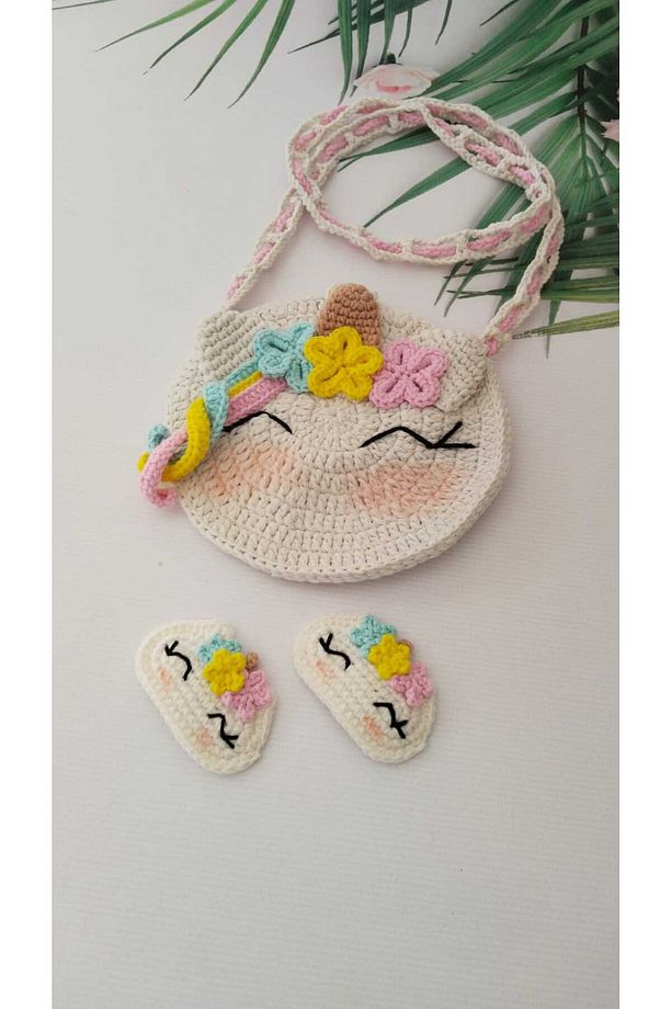 Çanta Unicorn Örgü Çanta VE 2 'li Çıt Çıt Toka Set - 5