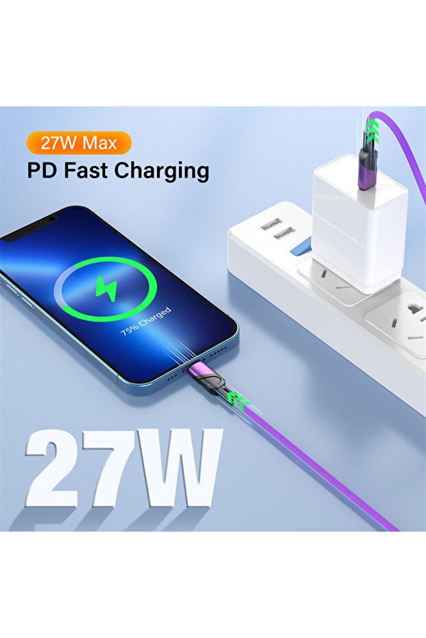 USB C Cable Pd 27W USB Type C Charging Cable for iPhone 14 13 12 11 Xr Pro Max 6 7 8 Plus 3A Fast... - 3
