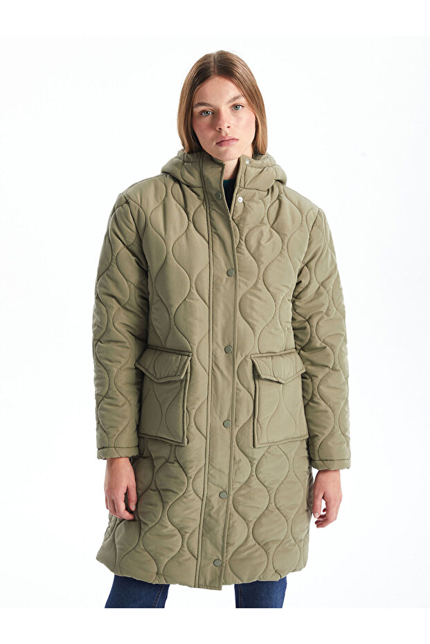 Lcw Vision Khaki Hooded Quilted Women's Puffer Jacket