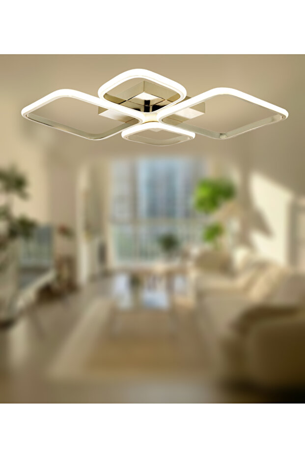 TT050-FSR TT Aydınlatma ( 3 Renk Işık Modüllü ) Baklava Desen Fransız Sarı Kaplama 4 lü Led Avize - 2