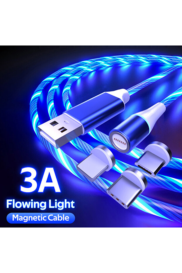 Kcnkon 3 in 1 led light magnetic fast charging cable for iphone, android and type-c d... - 2