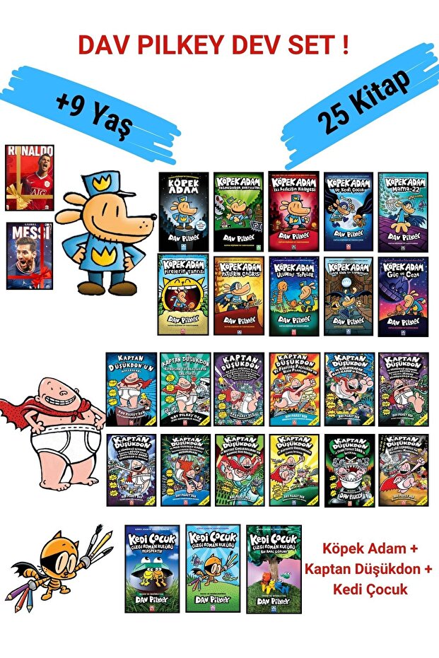 Dav Pilkey Giant Set: Dog Man 10 Books Captain Lowdon 12 Books Cat Children