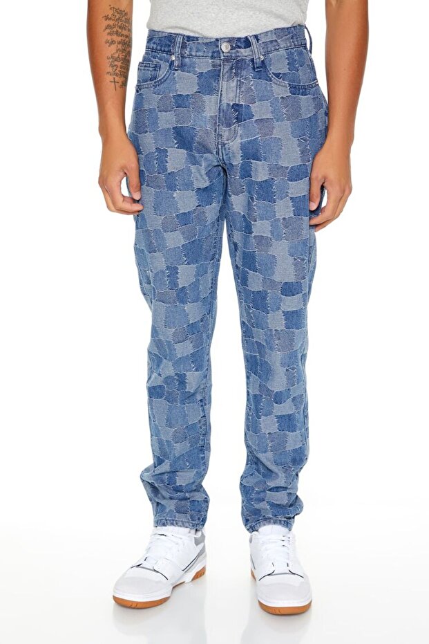 Patchwork Slim-Fit Jean Pantolon - 4