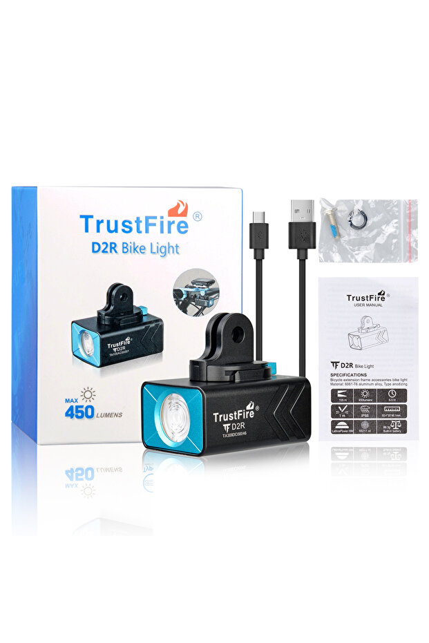 Lithium Polymer Battery Fixed Focus black D2R Trustfire D2R Bicycle Led Flashlight 450 Lumens Type-C