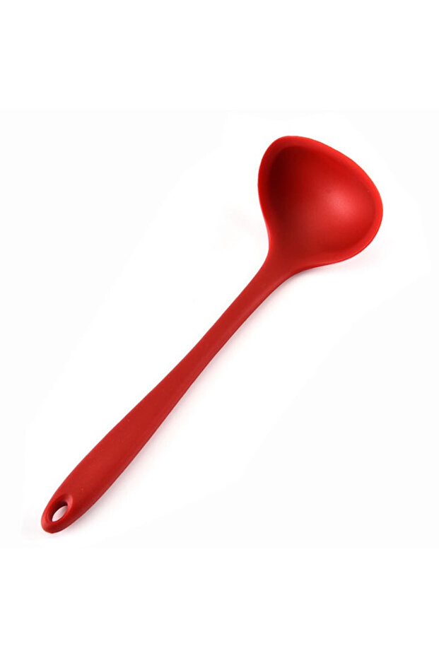 Red Non-Stick Silicone Ladle Soup Spoon Flexible Scoop Spoons Curved Handle Heat Resistant Round Sco
