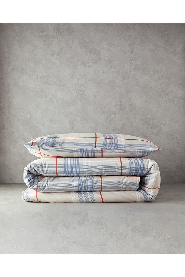 Natural Plaid Tek Kişilik Nevresim Seti Bej - 5