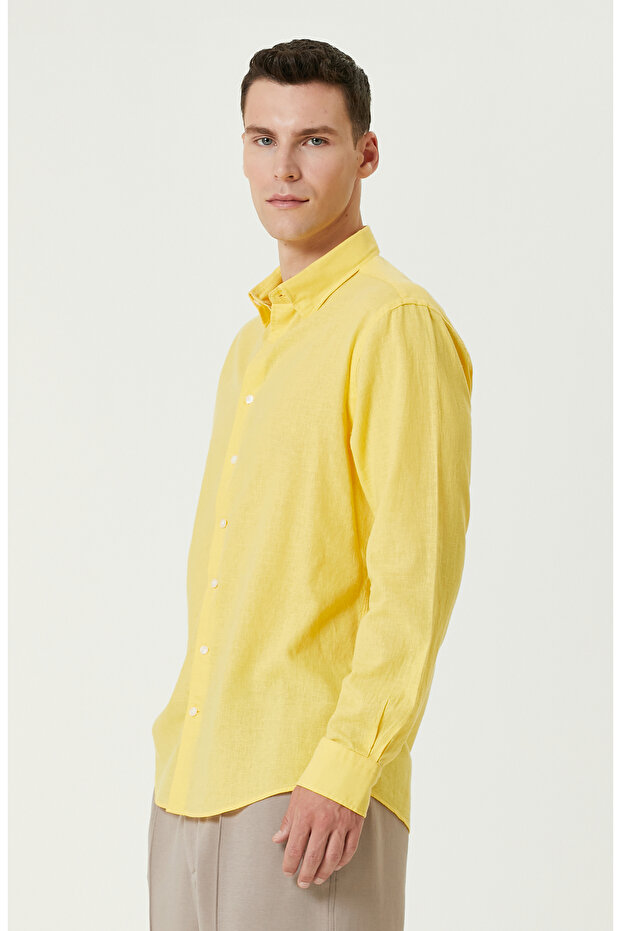 Sarı Keten Gömlek - 4