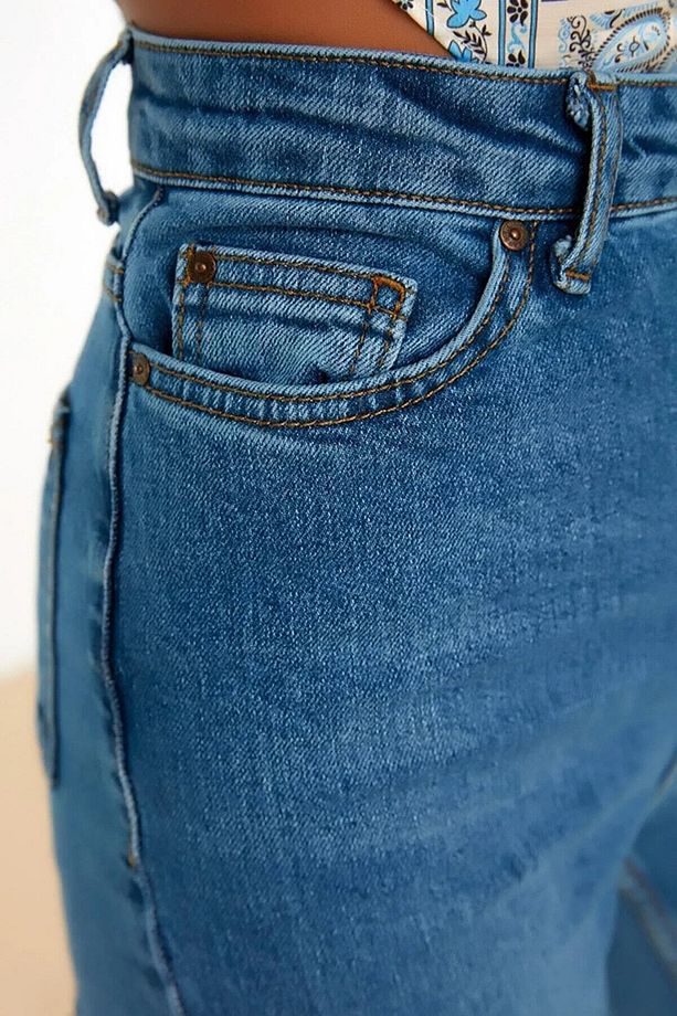 Kadın Yüksek Bel Mavi Kar Yıkama Salaş Jeans Esnek Palazzo Kot Pantolon 2024 - 3