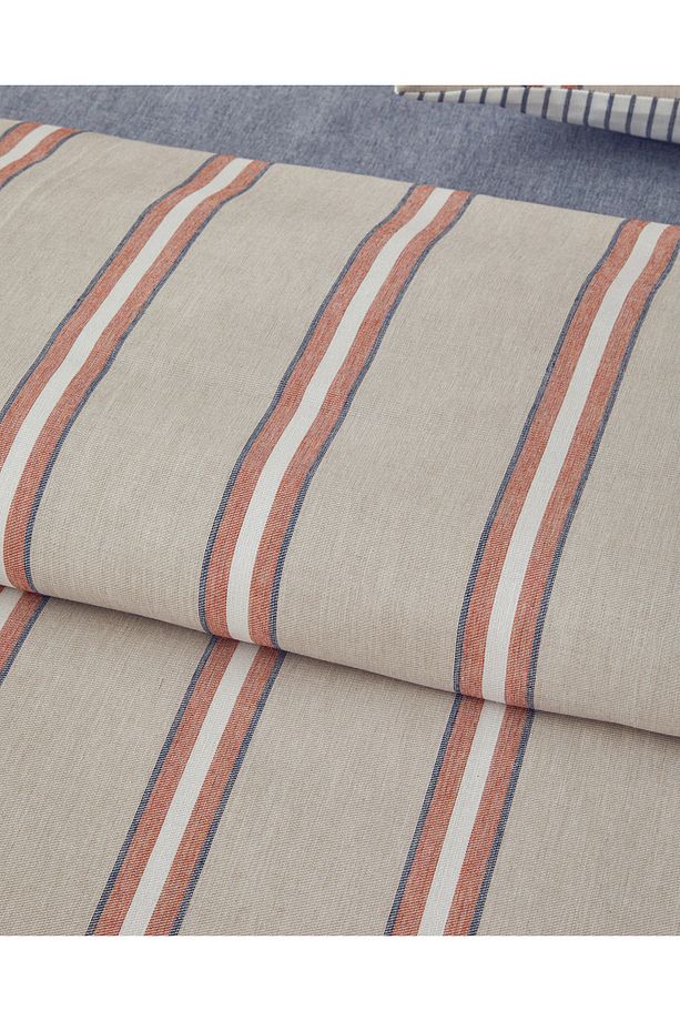 Cool Stripe İpliği Boyalı Tek Kişilik Nevresim Takımı Terracota - Bej - 1