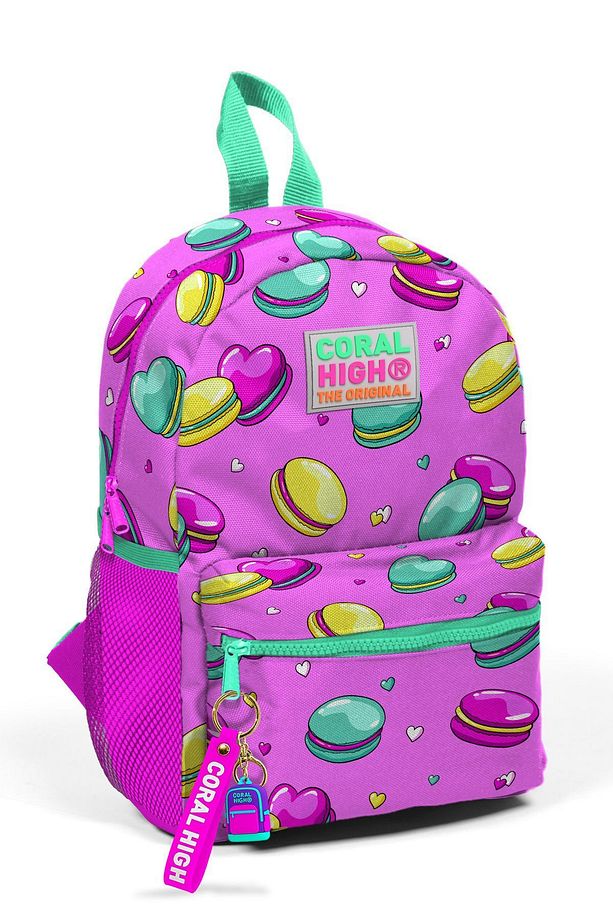 Minik Yuva Sırt Çantası Açık Pembe Su Yeşili Makaron Desenli Iki Bölmeli 23325 - 1
