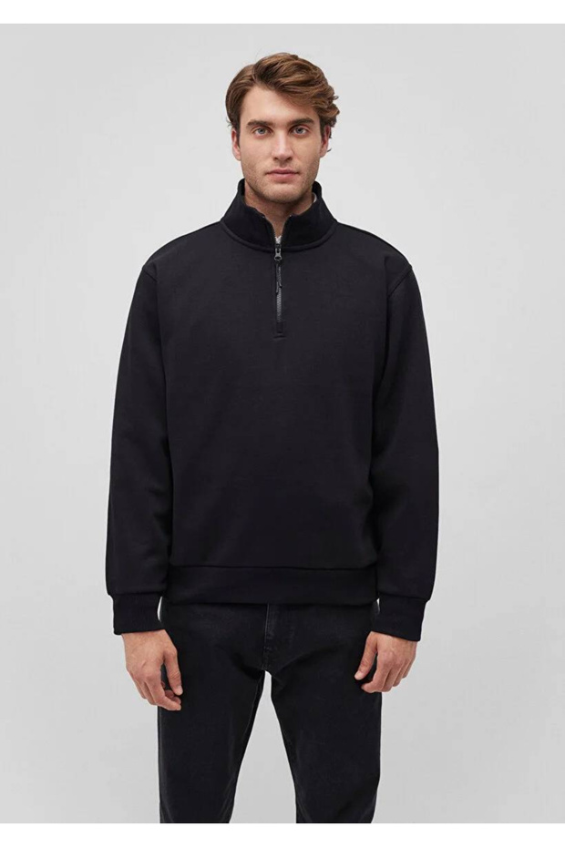 Yarı Fermuarlı Siyah Basic Sweatshirt 0S10278-900 - 3