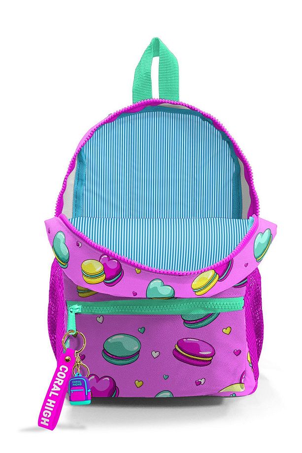 Minik Yuva Sırt Çantası Açık Pembe Su Yeşili Makaron Desenli Iki Bölmeli 23325 - 5