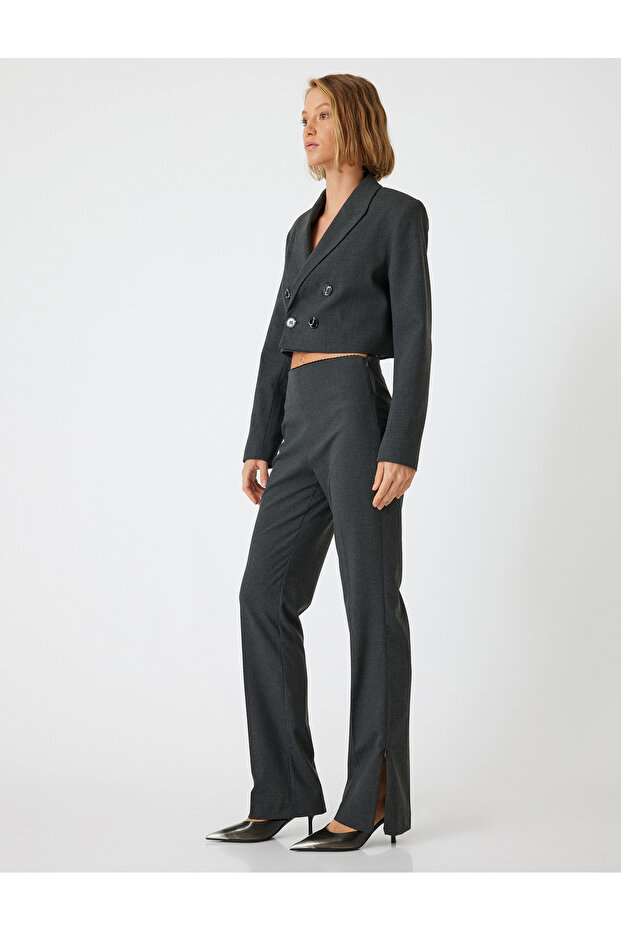 Slim Fit Standard Waist Fabric Trousers
