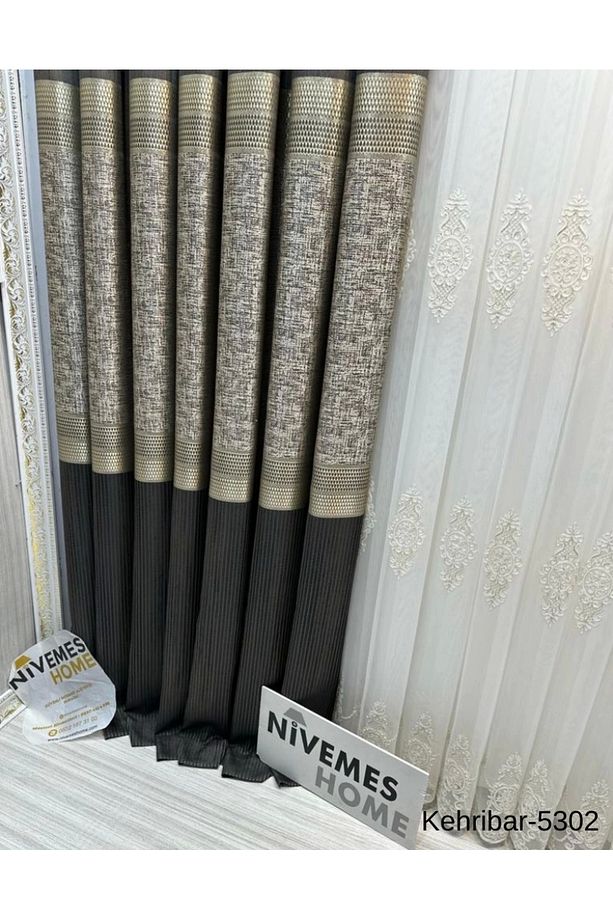 Nivemeshome Kehribar Ft614162 Antrasit V-5302 Pano Fon Perde 1/3 Sık Pileli Perde Apm - 7