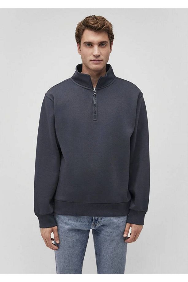Yarı Fermuarlı Lacivert Basic Sweatshirt 0S10278-87822 - 3