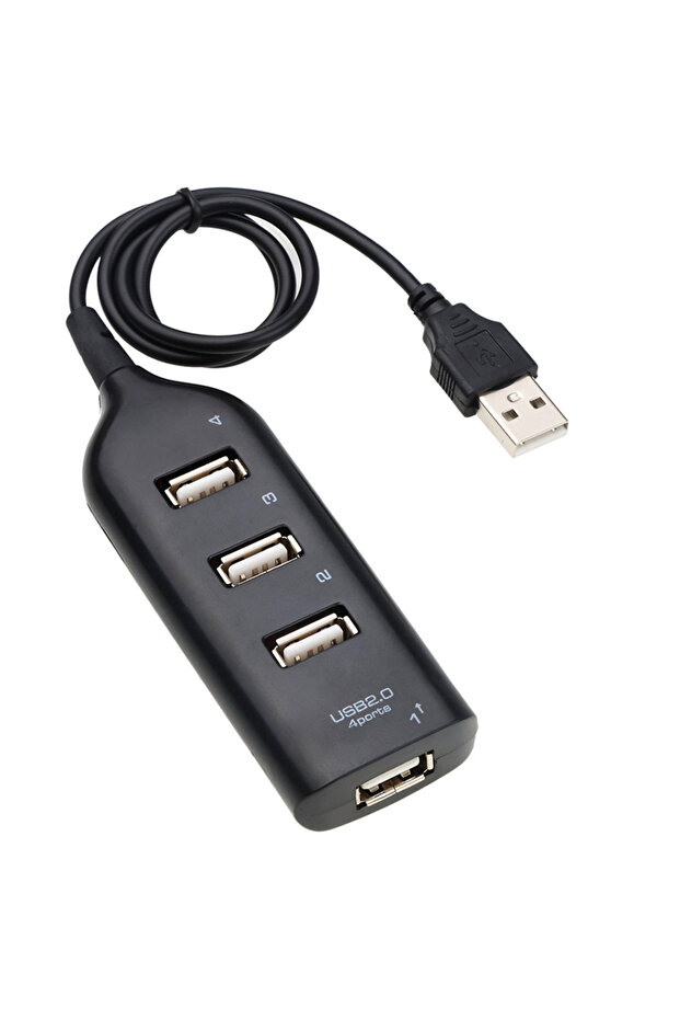 موزع USB عالي السرعة أسود بـ 4 منافذ USB 2.0 مع كابل موزع USB صغير يستخدم محول طاقة متعدد