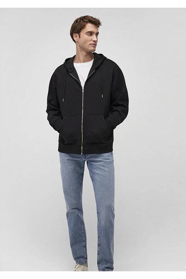Kapüşonlu Fermuarlı Siyah Basic Sweatshirt 0s10277-900 - 1