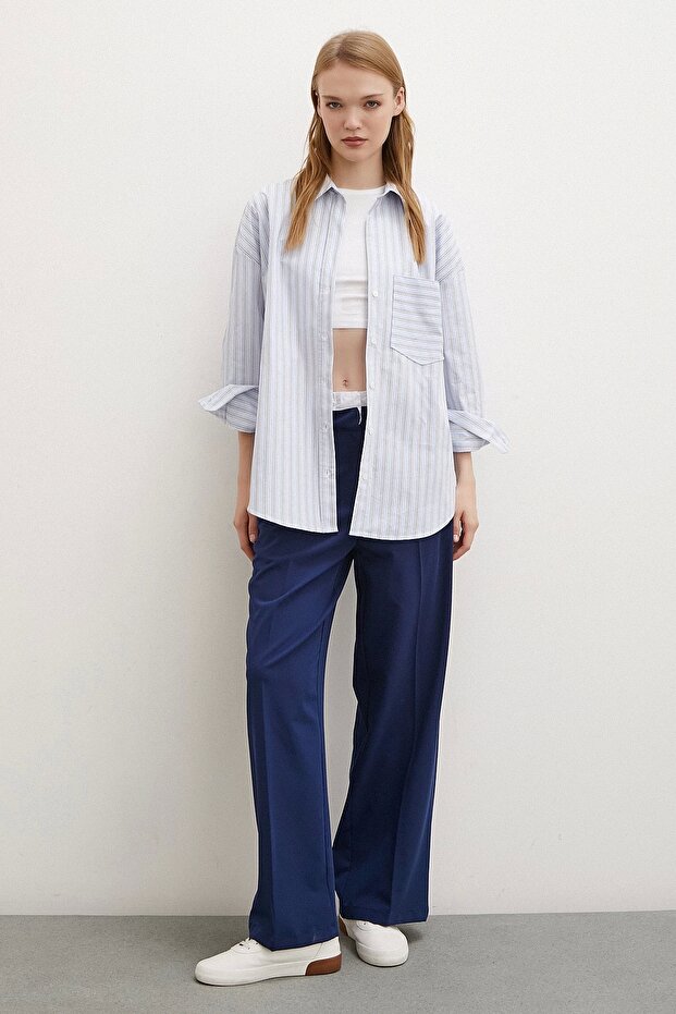 Tek Cepli Poplin Gömlek Mavi - 5