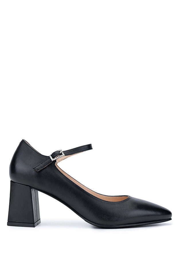 Women's Genuine Leather Black Leather Heeled Shoes