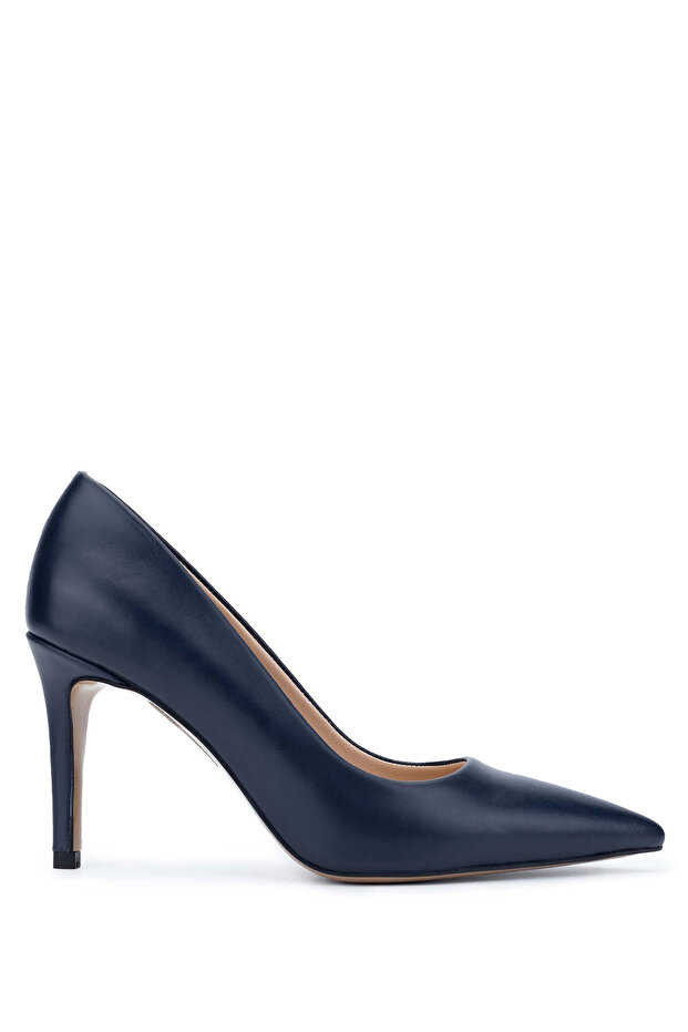 Women's Genuine Leather Navy Blue Heeled Shoes