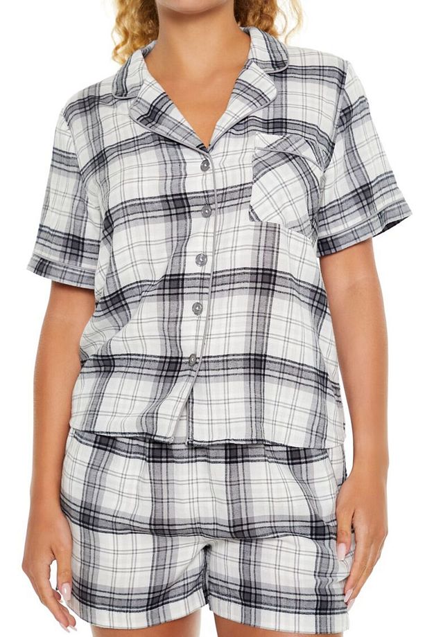 Ekose Desenli Gömlek ve Şort Pijama Takımı - 1