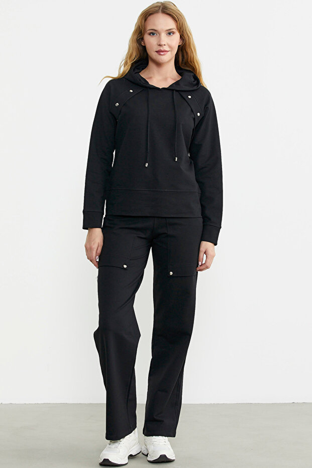 Trening oversize cu glugă - negru - 1