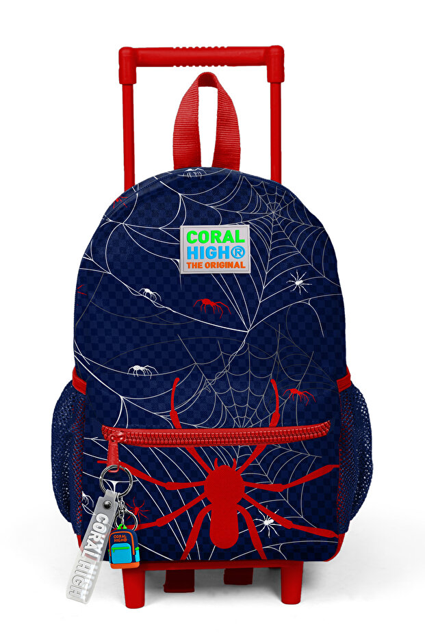 Little Nest Squeegee Backpack Navy Blue Red Spider Patterned Two Compartments 24017 - 4