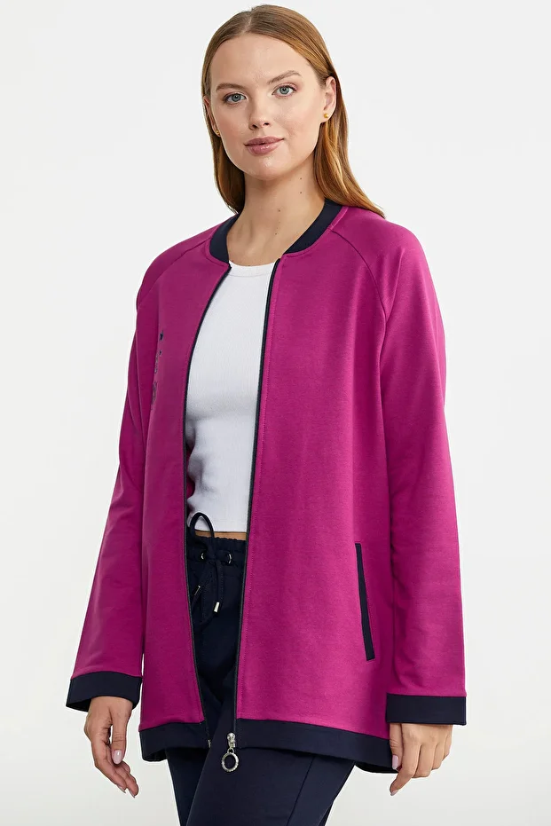 Fuchsia Color Combination Tunic and Tracksuit Set - 4