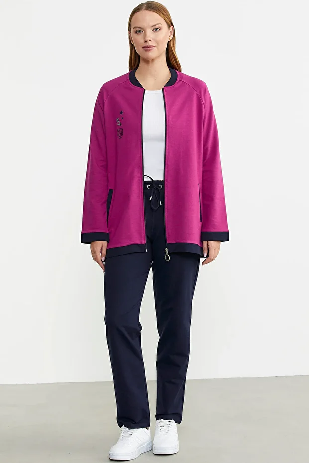 Fuchsia Color Combination Tunic and Tracksuit Set - 1