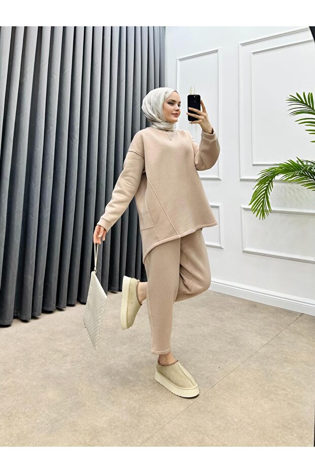 PANTOLONLU BASİC İKİLİ TAKIM BEJ - 2
