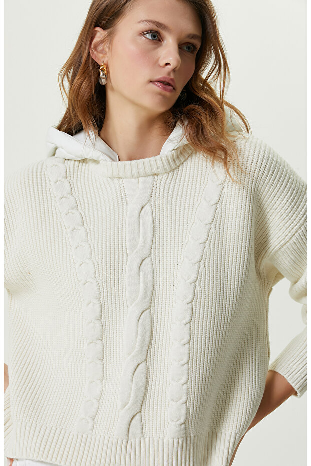 Ekru Saç Örgü Kazak - 4