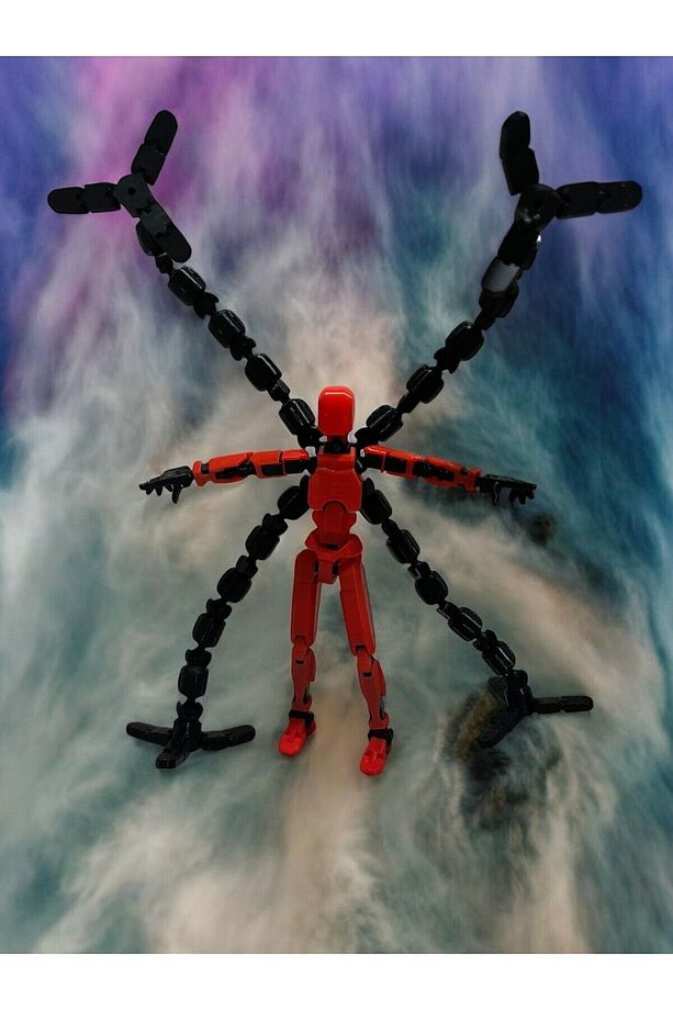 Lucky 13 Oynar Eklemli Robot Figür Oyuncak Dummy Ve Mekanik Kol Eklentisi Seti - Kırmızı Siyah - 3