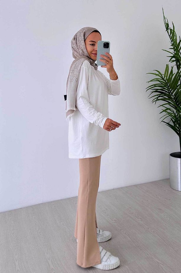Yırtmaç Detay Tesettür Pantolon - Camel - 5