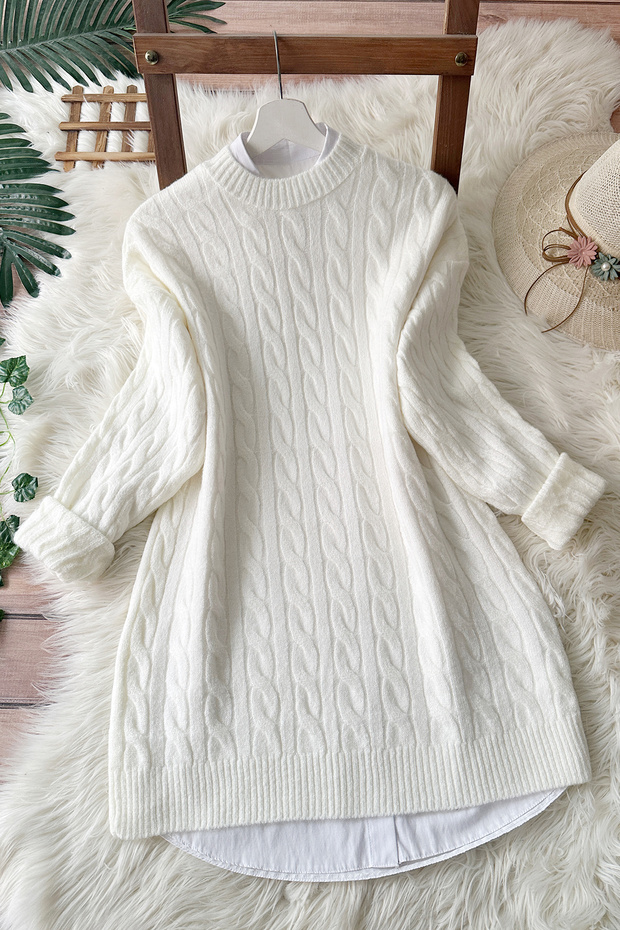 Leyla  Saç Örgü Yumoş Triko Kazak - Ekru - 3