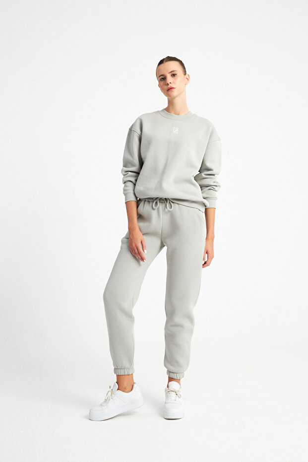 Kadın Gri Jogger Örme Pantolon - 4