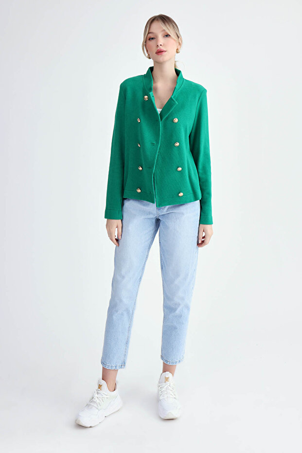 Gold Düğmeli Triko Ceket - 2