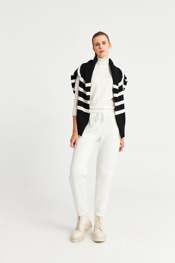 Kadın Ekru Jogger Örme Pantolon - 7
