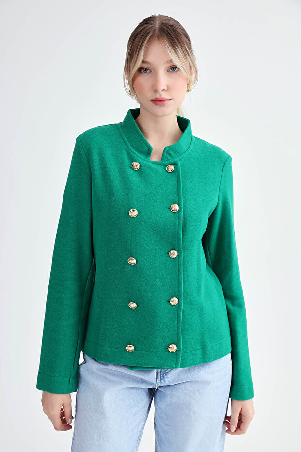 Gold Düğmeli Triko Ceket - 1